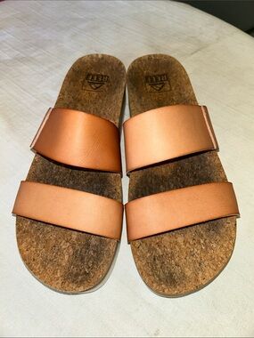 Reef Women’s Copper Tan Double-Strap Cork Slide Wedges